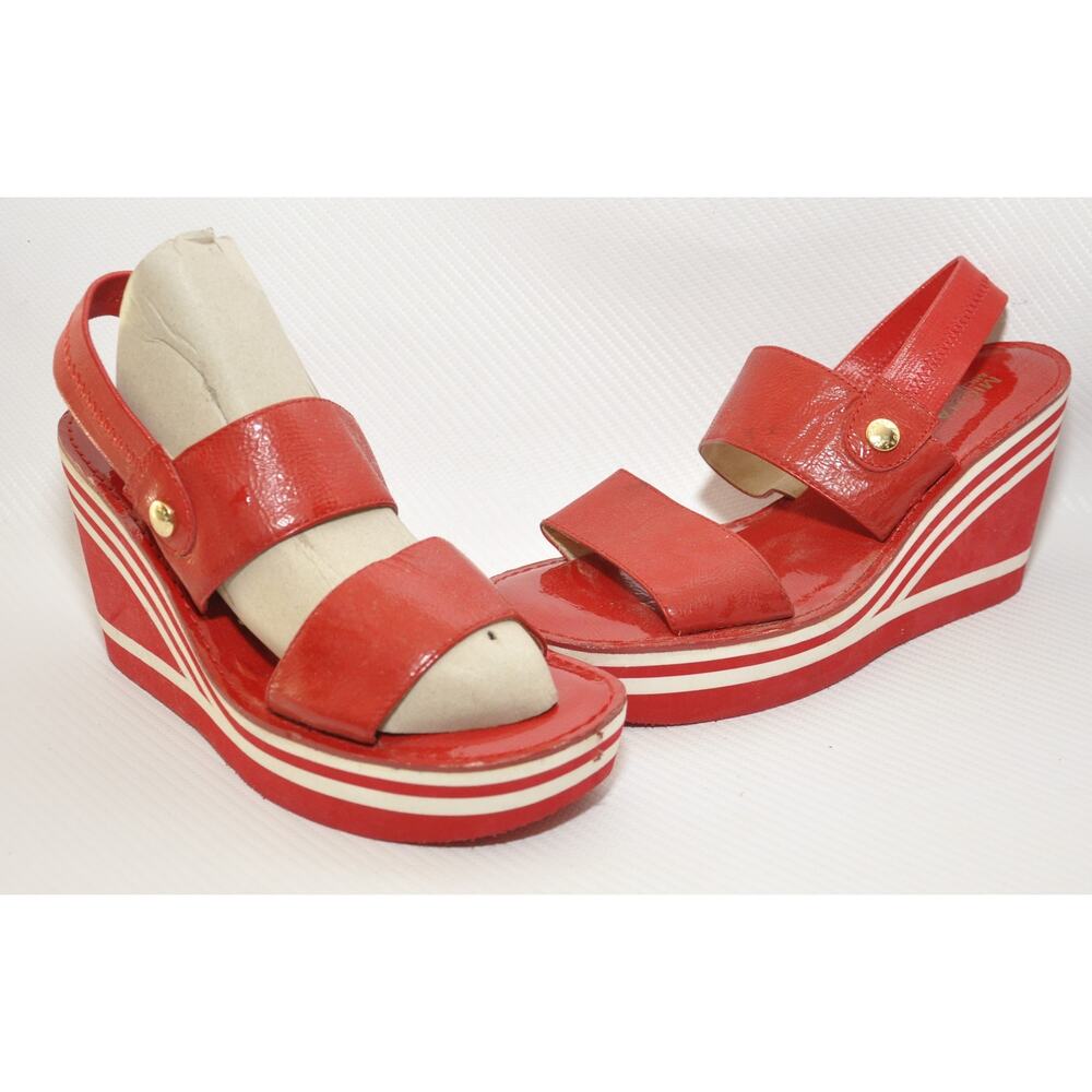 Michael Kors Patent Leather Strappy Wedge Sandal Red 7.5 Pre-Owned